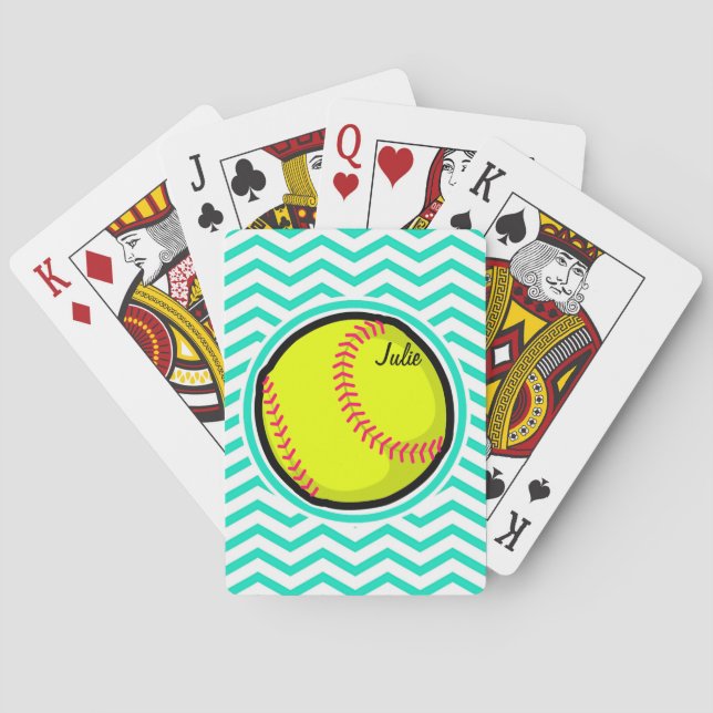 Softball; Aqua Green Chevron Playing Cards (Back)