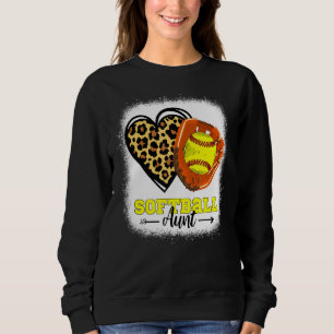 Softball Aunt Bleached Leopard Heart Glove Softbal Sweatshirt