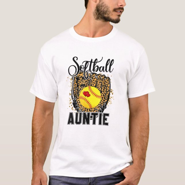 Softball Auntie Leopard Game Day Aunt Mother Softb T-Shirt (Front)