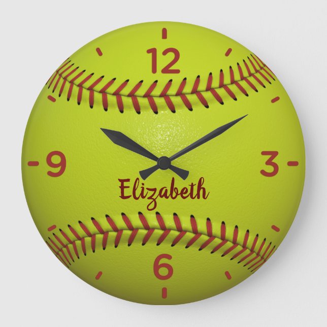 Softball Ball Monogram Acrylic Wall Clock (Front)