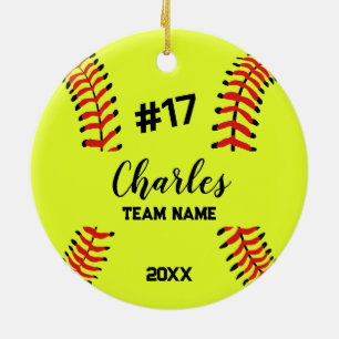 Softball Ball Player   Custom Name Number & Team Ceramic Ornament