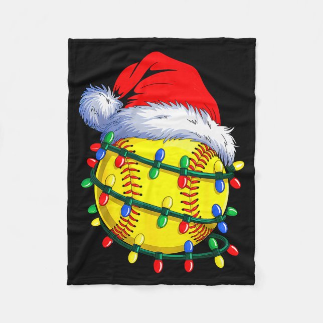 Softball Ball Santa Hat Christmas Softball Xmas Li Fleece Blanket (Front)