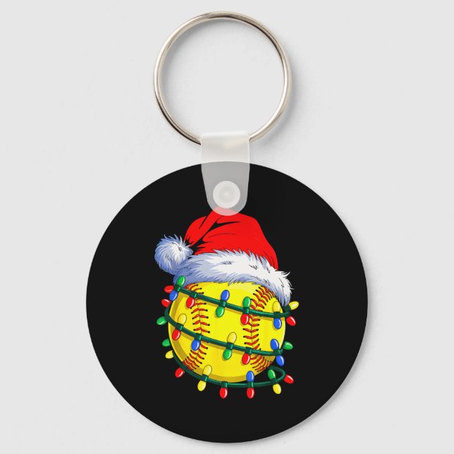 Softball Ball Santa Hat Christmas Softball Xmas Li Keychain (Front)