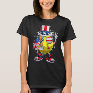 Softball Ball Uncle Sam Hat American Flag 4th Of J T-Shirt