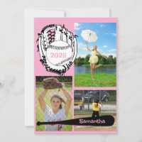 Softball/ Baseball 3 Photo Pink Graduation 
