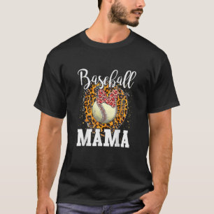 Softball Baseball Mama Leopard Teeball Mom Mother' T-Shirt