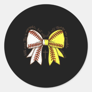 Softball Baseball Mom Bow Christian With Man This  Classic Round Sticker