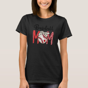 Softball Baseball Mom Leopard Mama Women Mother's  T-Shirt