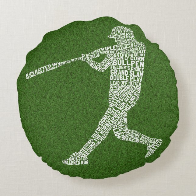 Softball Baseball Player Typographic Throw Pillow (Back)