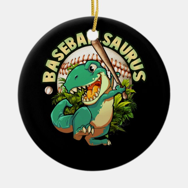 Softball Baseball Playing Dinosaurus Sport Batter  Ceramic Ornament (Front)