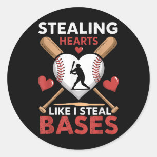 Softball Baseball Stealing Hearts Like I Steal Bas Classic Round Sticker