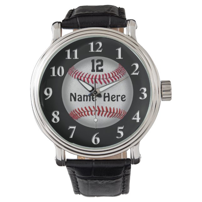 Softball Baseball Watches, YOUR NAME and NUMBER Watch (Front)