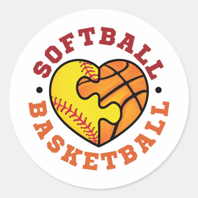 Softball Basketball Heart Classic Round Sticker (Front)
