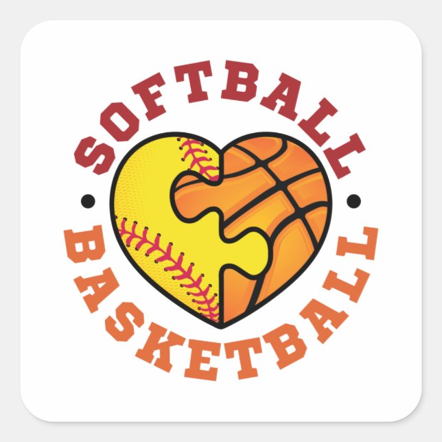 Softball Basketball Heart Square Sticker (Front)