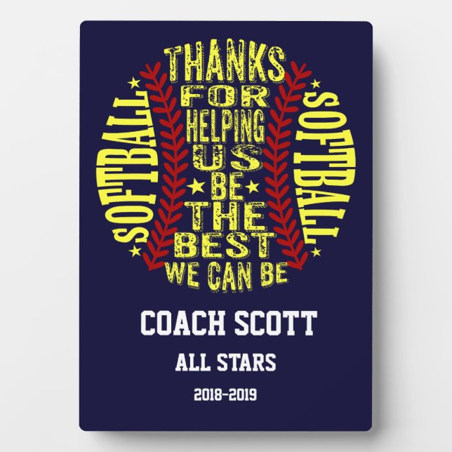 softBALL best COACH AWARD retirement Plaque (Front)