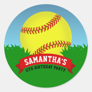 Softball Birthday Party Classic Round Sticker