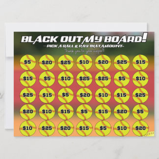 Softball Blackout Board Fundraiser Pick A Softball Invitation