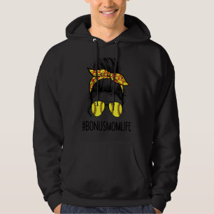 Softball Bonus Mom Life Messy Bun Game Day Mother' Hoodie