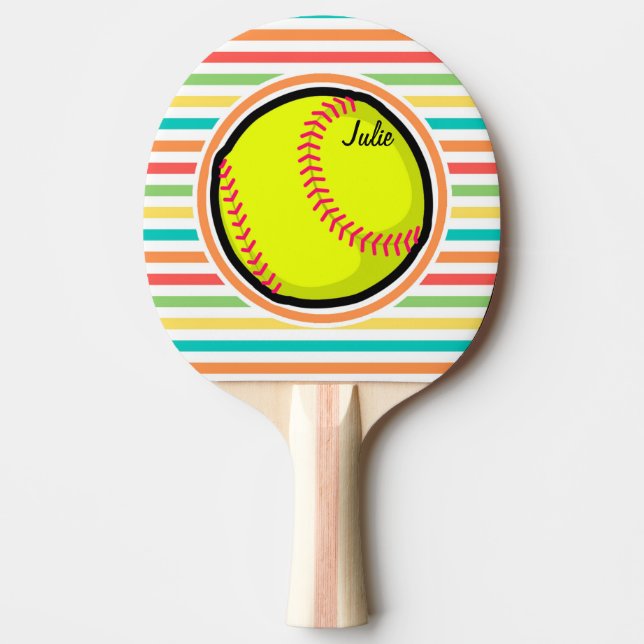 Softball; Bright Rainbow Stripes Ping Pong Paddle (Front)