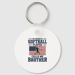 Softball Brother Patriotic Vintage Engraving Shirt Keychain