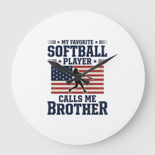 Softball Brother Patriotic Vintage Engraving Shirt Large Clock