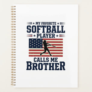 Softball Brother Patriotic Vintage Engraving Shirt Planner