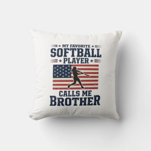 Softball Brother Patriotic Vintage Engraving Shirt Throw Pillow