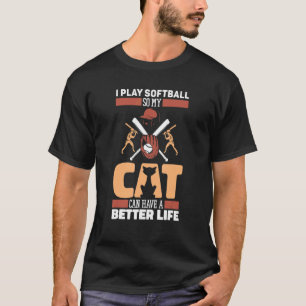 Softball Cat Pitcher Catcher Batter Softball T-Shirt