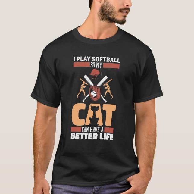 Softball Cat Pitcher Catcher Batter   Softball T-Shirt (Front)