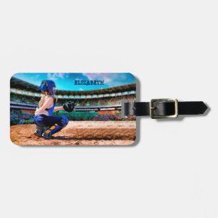 Softball Catcher And Stadium Painting Luggage Tag