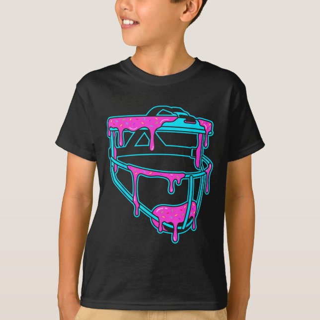 Softball Catcher Drip Ice Cream Mask Sprinkles Gam T-Shirt (Front)