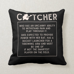 Softball Catcher Girl Funny Baseball Player Humour Throw Pillow
