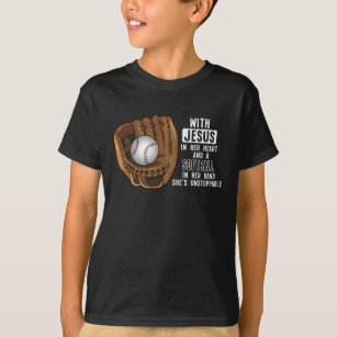 Softball Catcher Girl Jesus Religious Baseball T-Shirt
