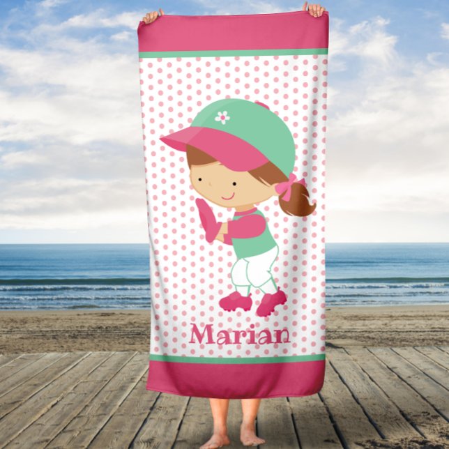 Softball Catcher Girls Kids Custom Bath Towel (Creator Uploaded)