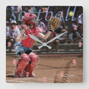 Softball Catcher Graphic Square Wall Clock
