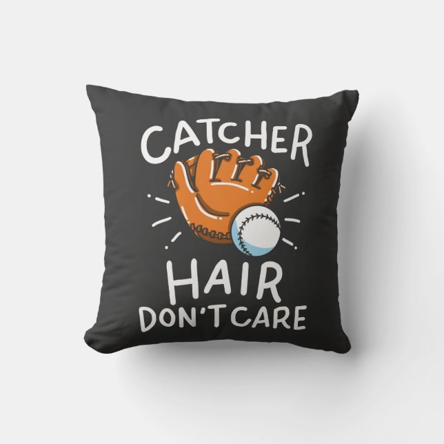 Softball - Catcher Hair Don't Care Throw Pillow (Front)