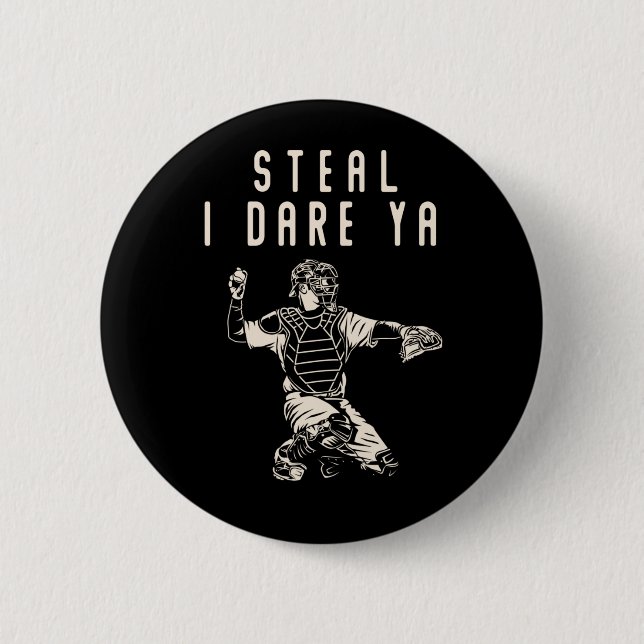 Softball Catcher Kids Funny Baseball Player Humour 2 Inch Round Button (Front)