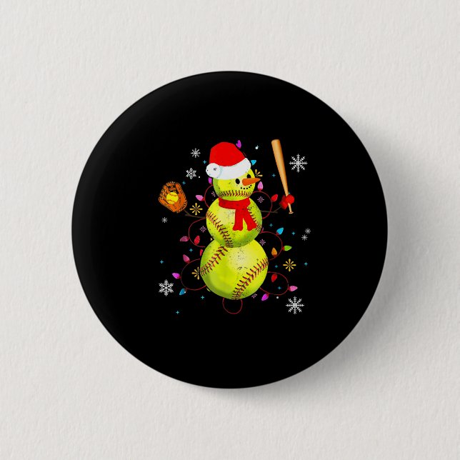Softball Christmas Funny Softball Snowman Xmas  2 Inch Round Button (Front)