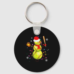 Softball Christmas Funny Softball Snowman Xmas  Keychain
