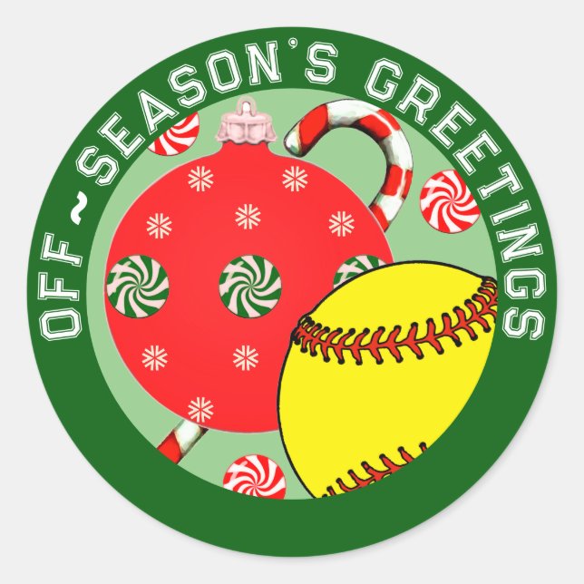 Softball Christmas Holiday Gift Stickers (Front)