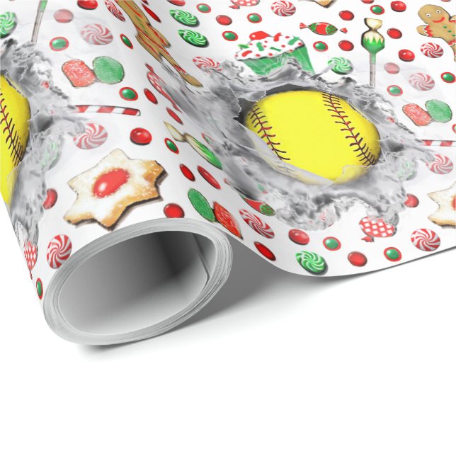 Softball Christmas Holiday Gift Wrapping Paper (Roll Corner)