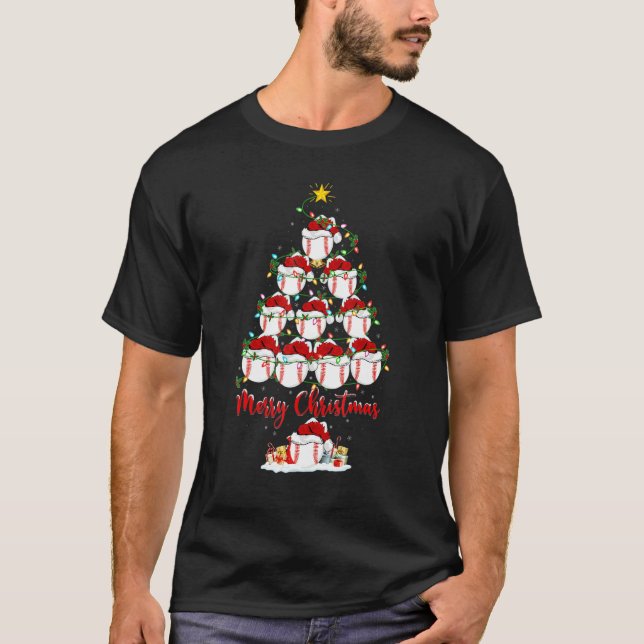 Softball Christmas Tree Lights  Softball Xmas T-Shirt (Front)