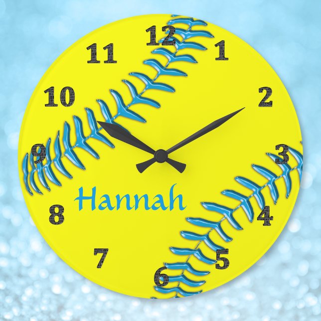 Softball Clocks Your NAME, Background, Text COLORS (Personalized softball clocks. Wonderful gifts for softball players and softball lovers gifts. )