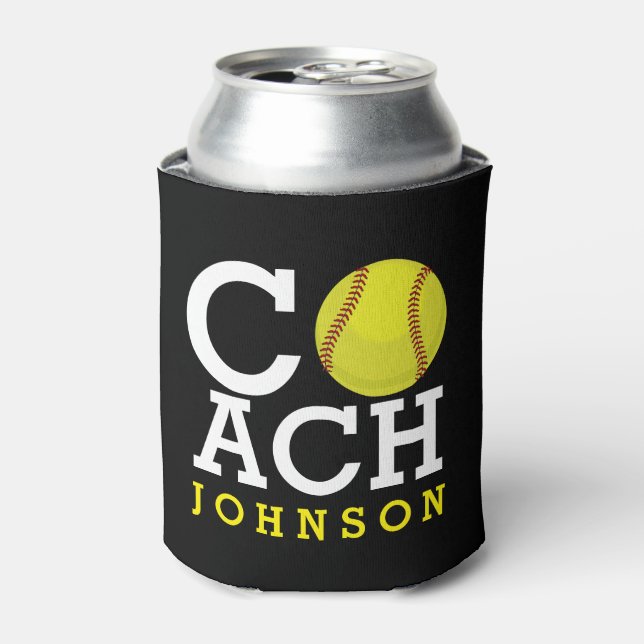 Softball Coach Custom Name Can Cooler (Can Front)