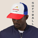 Softball coach custom name fun sports trucker hat<br><div class="desc">This hat has been designed as a fun gift for a softball coach. It is ready to personalize with a name or other text, and the design features a softball bat and ball. The example shown includes the caption "I'm in charge!", but you can edit this to suit. Matching t-shirt,...</div>