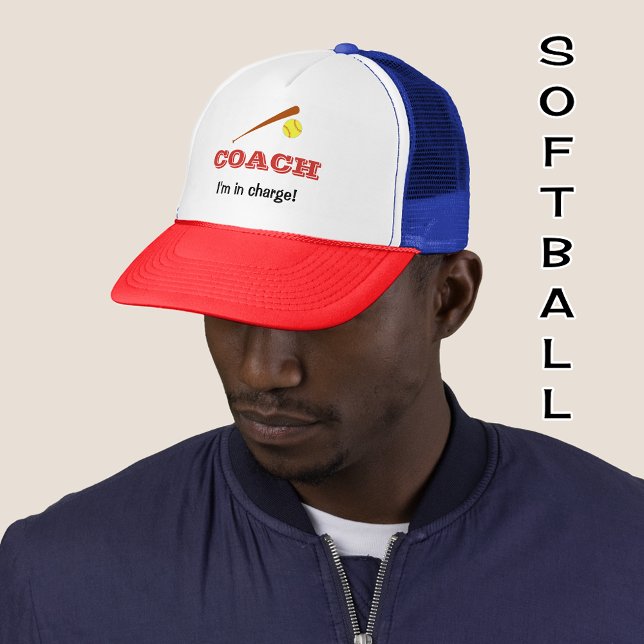 Softball coach custom name fun sports trucker hat (Creator Uploaded)