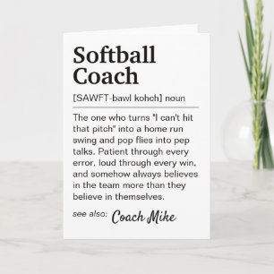 Softball Coach Definition Personalized Thank You Card