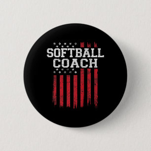 Softball Coach Proud American Flag Usa Patriot Pat 2 Inch Round Button