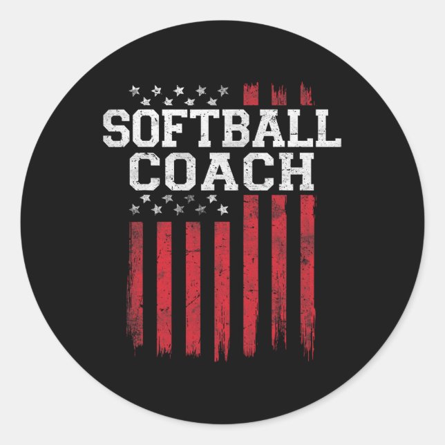 Softball Coach Proud American Flag Usa Patriot Pat Classic Round Sticker (Front)