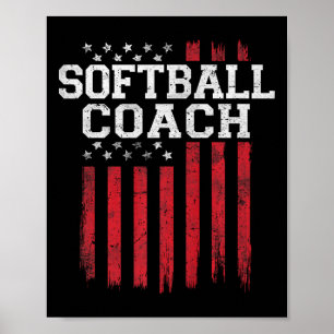 Softball Coach Proud American Flag Usa Patriot Pat Poster